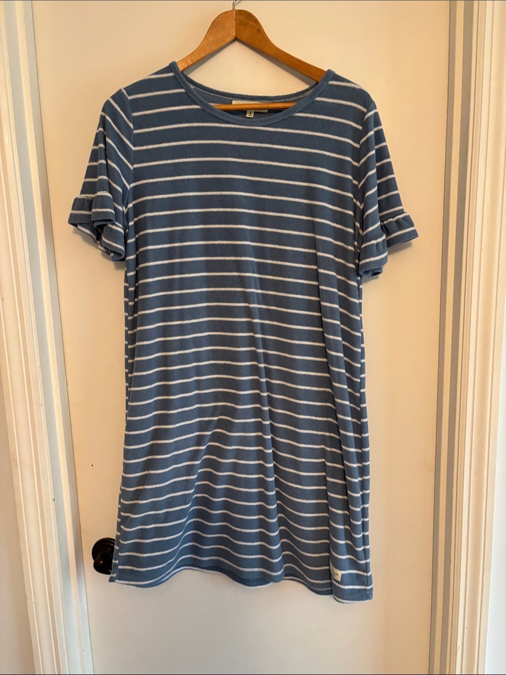 Simply Southern Blue & White Striped Short Ruffle Sleeve Dress